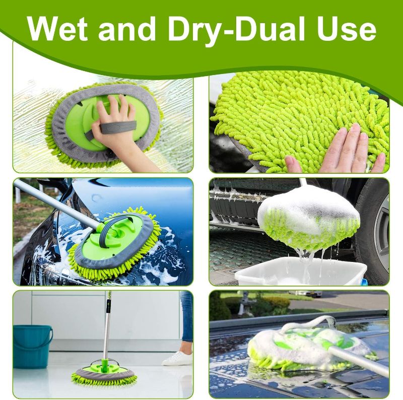 Photo 1 of anngrowy 62" Microfiber Car Wash Brush Mop Kit Mitt Sponge with Long Handle Car Cleaning Supplies Kit Duster Washing Car Tools Accessories