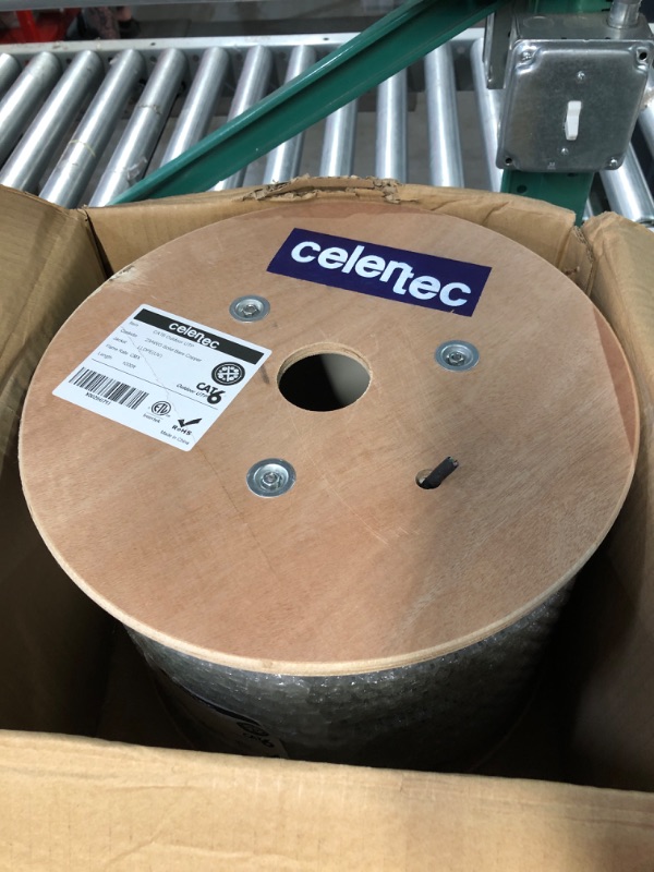 Photo 2 of celertec CAT6 Outdoor Cable, 1000ft, 23AWG Solid Bare Copper, Unshielded Twisted Pair (UTP), UV Resistant, Weatherproof, Waterproof, CMX, ETL Listed, 550MHz, Bulk Ethernet Cable, Wooden Spool- White 1000ft White