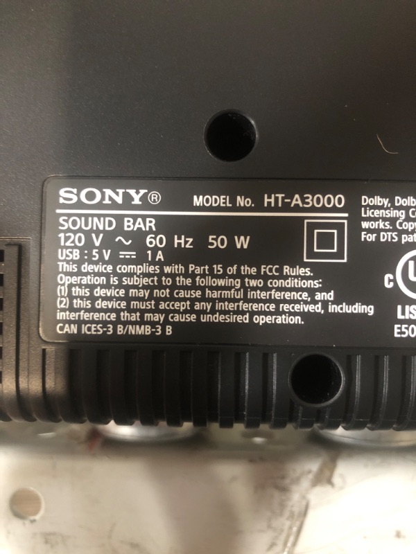 Photo 2 of **MISSING PIECES**SEE NOTES**
Sony HT-A3000 3.1ch Dolby Atmos Soundbar with Sony SA-SW5 300W Wireless Subwoofer & Rear Speaker w/  300W SW5 Sub + RS3S Rear Speakers