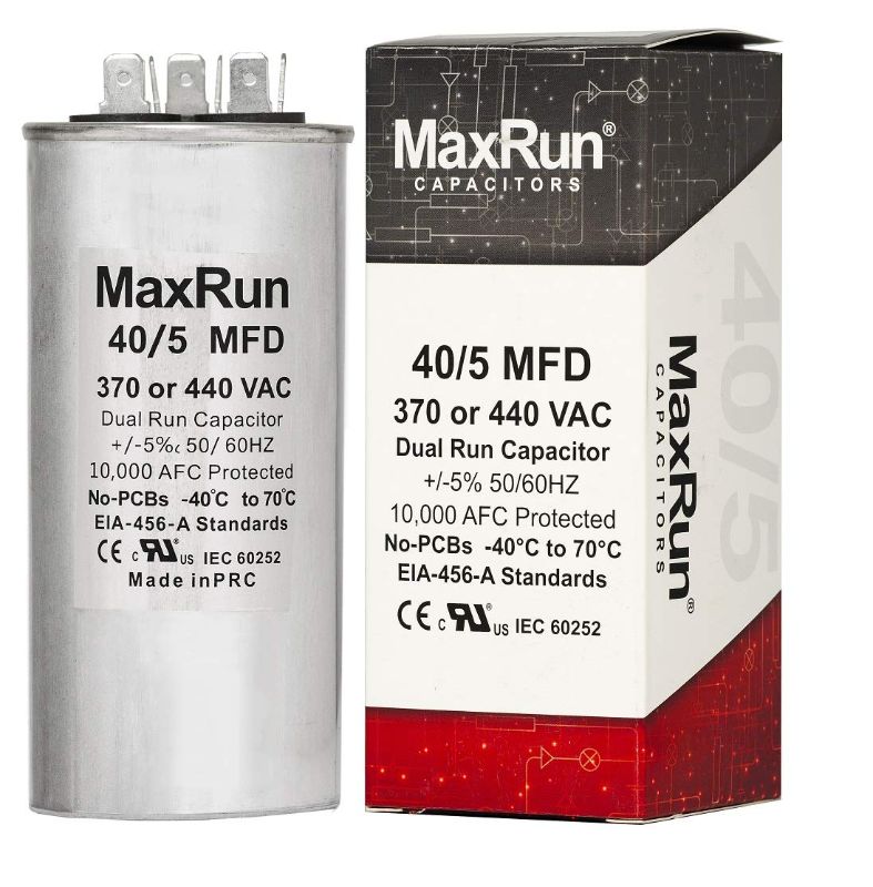 Photo 1 of 
MAXRUN 40+5 MFD uf 370 or 440 Volt VAC Round Motor Dual Run Capacitor for AC Air