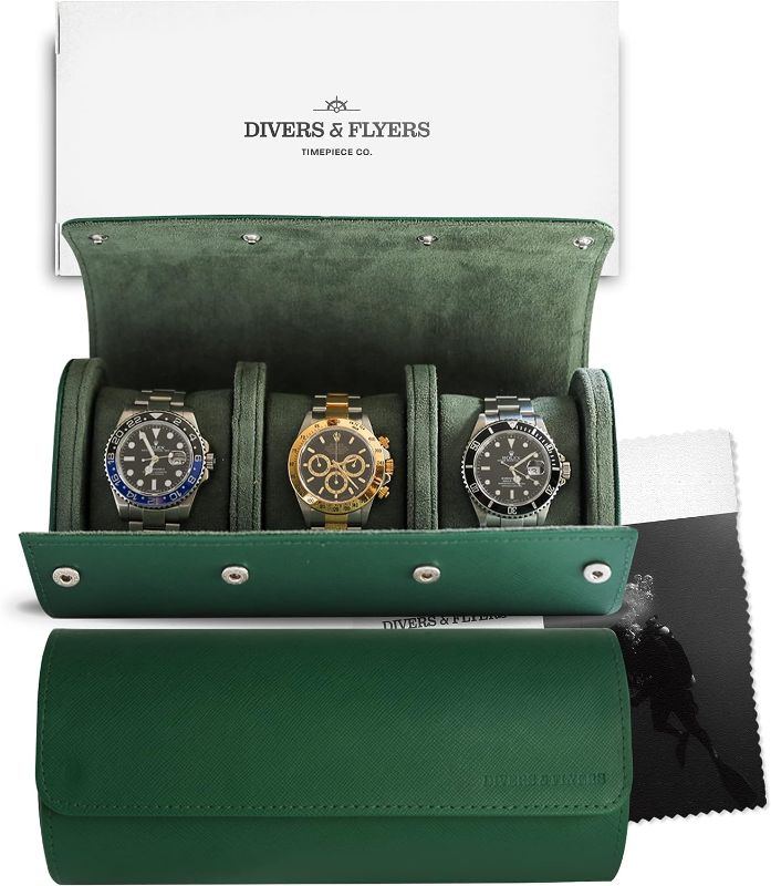 Photo 1 of 
Divers & Flyers Timepiece Co. Travel Watch Case - Leather Watch Roll for Men - 3 Watch Case-