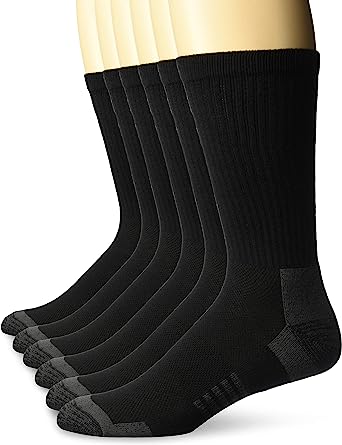 Photo 1 of Amazon Essentials Men's Performance Cotton Cushioned Athletic Crew Socks, 6 Pairs * SIZE 6-12* 