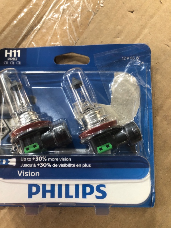 Photo 2 of Philips Automotive Lighting H11 Vision Upgrade Headlight Bulb with up to 30% More Vision, 2 Pack,12362PRB2, white