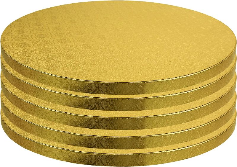 Photo 1 of  Cake Board, Gold Foil Round Cake Circles with Gorgeous Design, Sturdy & Durable 1/2” Thick Cake Drums, Round Cake Board ( PACK OF 10) 