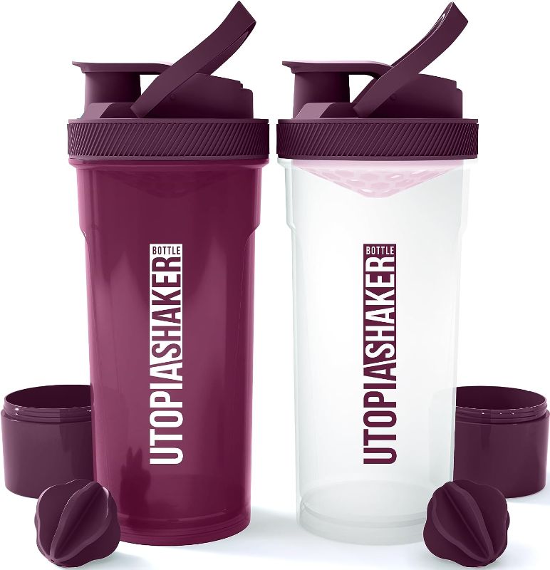 Photo 1 of 
Utopia Home 2-Pack Shaker Bottle - 24 Ounce Protein Shaker Bottle for Pre & Post workout with Twist and Lock Protein Box Storage 