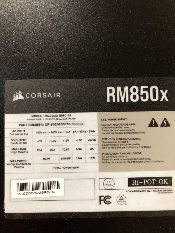 Photo 5 of Corsair RMx Series (2021), RM850x, 850 Watt, GOLD, Fully Modular Power Supply (CP-9020200-NA) RMx 850W