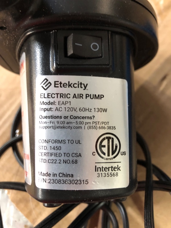 Photo 2 of **SEE NOTES**
Etekcity Electric Air Pump Air Mattress Portable Pump for Inflatables Couch, Pool Floats, Blow up Pool Raft Bed Boat Toy, Quick-Fill AC Inflator Deflator with Nozzles, 110-120 Volt, Black
