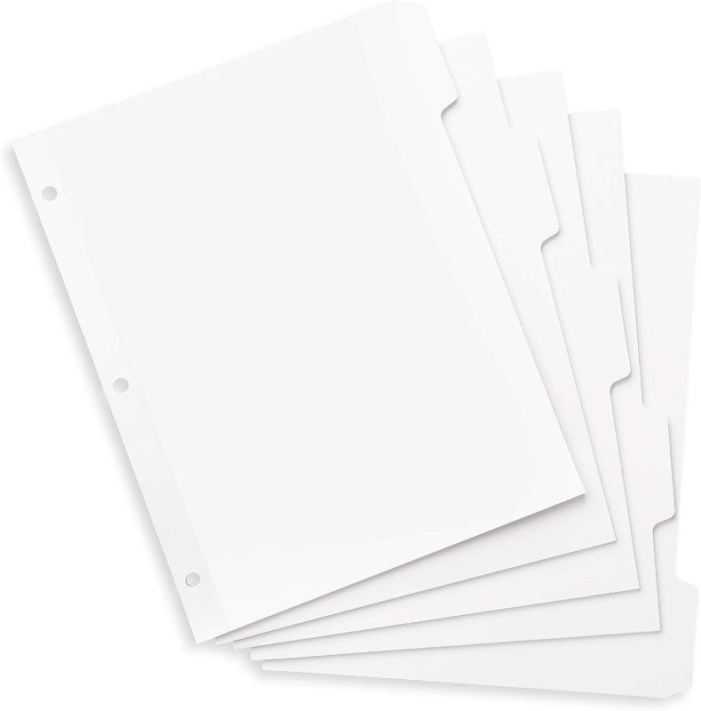 Photo 1 of Blue Summit Supplies 3 Ring Binder Dividers with Reinforced Edge, 1/5 Cut Tabs, Letter Size, 3 Hole Punch Section Index Dividers for Binders, White, 100 Page Divider Pack
