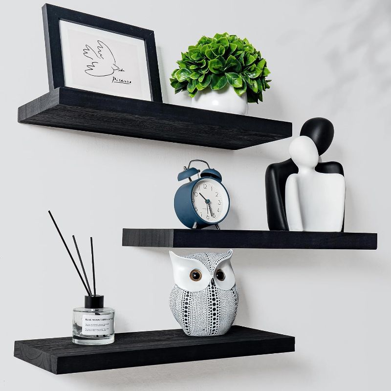 Photo 1 of **SEE NOTES**
Marsmiles Black Floating Shelves, 17 Inch Wall Shelf Set of 3, Rustic Wood Shelves for Wall Storage, Wall Mounted Wooden Display Shelf for Bathroom Bedroom Kitchen Garage, Distressed Black
