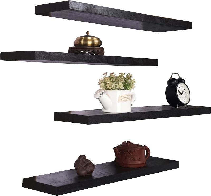 Photo 1 of **SEE NOTES**
HXSWY 24 Inch Rustic Floating Shelves Wall Mounted Farmhouse Wooden Wall Shelf for Bathroom Kitchen Bedroom Living Room Set of 4 Black
