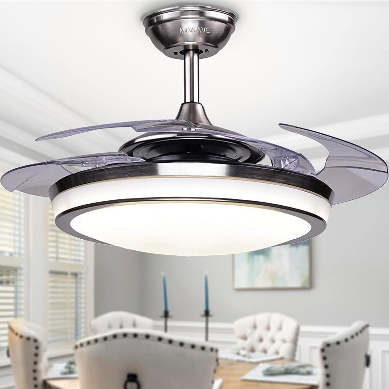 Photo 1 of **SEE NOTES**
Fandian 44" Modern Ceiling Fan with Lights Remote Control Chandelier Fixture, 3 Lighting Changes Retractable Fandelier for Living Room Bedroom, Brush Chrome with Silent Motor
