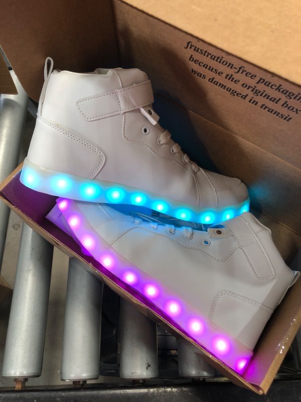 Photo 4 of LED Light Up Shoes Unisex High top Sneakers Flashing Shoes for Women Men Teens with USB Charging Glowing Luminous Shoes 13 Women/10.5 Men White