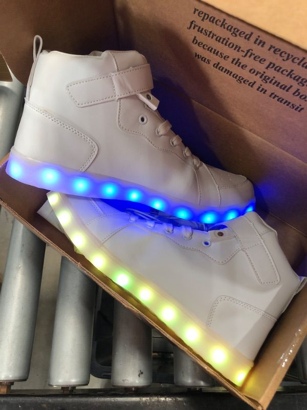 Photo 3 of LED Light Up Shoes Unisex High top Sneakers Flashing Shoes for Women Men Teens with USB Charging Glowing Luminous Shoes 13 Women/10.5 Men White