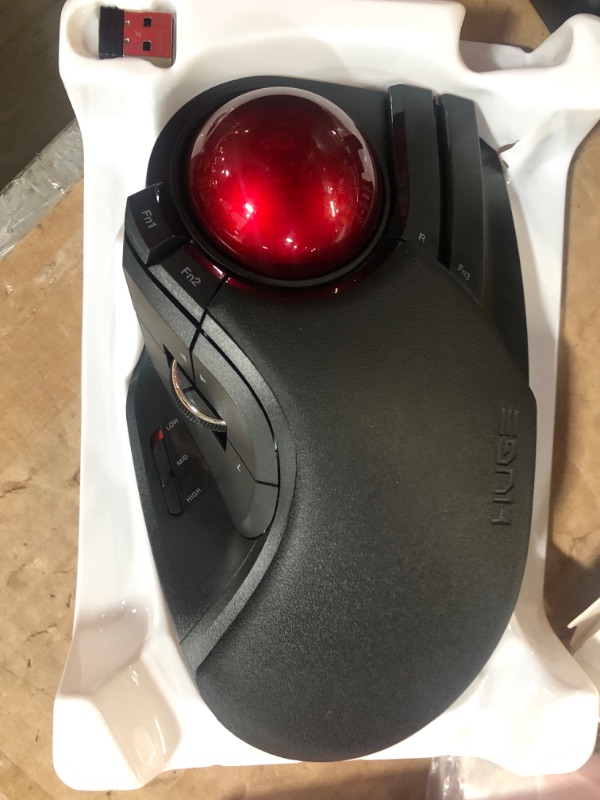 Photo 3 of ELECOM HUGE Trackball Mouse, 2.4GHz Wireless, Finger Control, 8-Button Function, Precision Optical Gaming Sensor, Palm Rest Attached, Smooth Red Ball, Windows11, macOS (M-HT1DRBK) Wireless Trackball Mouse