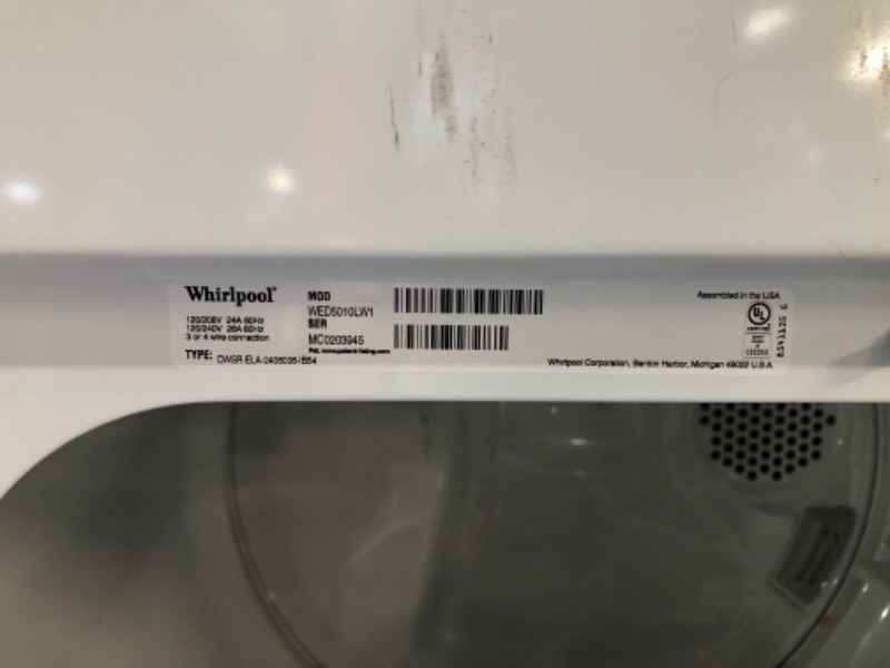 Photo 7 of Whirlpool 7.0 Cu. Ft. Top Load Electric Dryer