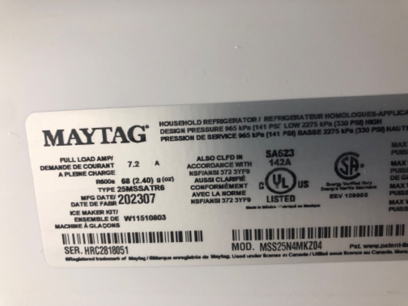 Photo 4 of Maytag 24.9-cu ft Side-by-Side Refrigerator (Fingerprint Resistant Stainless Steel)