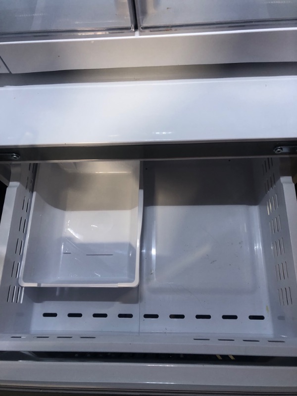 Photo 10 of *PREV USED-MINOR DENTS SEE NOTES*
22 cu. ft. Smart 3-Door French Door Refrigerator with External Water Dispenser in Fingerprint Resistant Stainless Steel MODEL #: RF22A4221SR SERIAL #: 0BA34BBW500879D