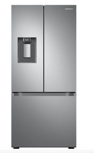 Photo 1 of *PREV USED-MINOR DENTS SEE NOTES*
22 cu. ft. Smart 3-Door French Door Refrigerator with External Water Dispenser in Fingerprint Resistant Stainless Steel MODEL #: RF22A4221SR SERIAL #: 0BA34BBW500879D