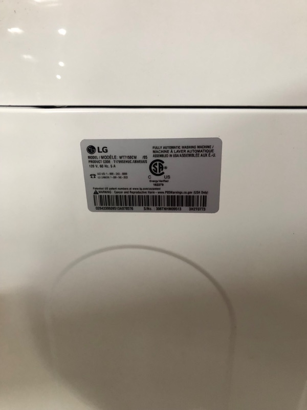 Photo 9 of 5.0 cu. ft. Mega Capacity Top Load Washer with TurboDrum™ Technology MODEL #: WT7150CW SERIAL #: 308TNHM09513