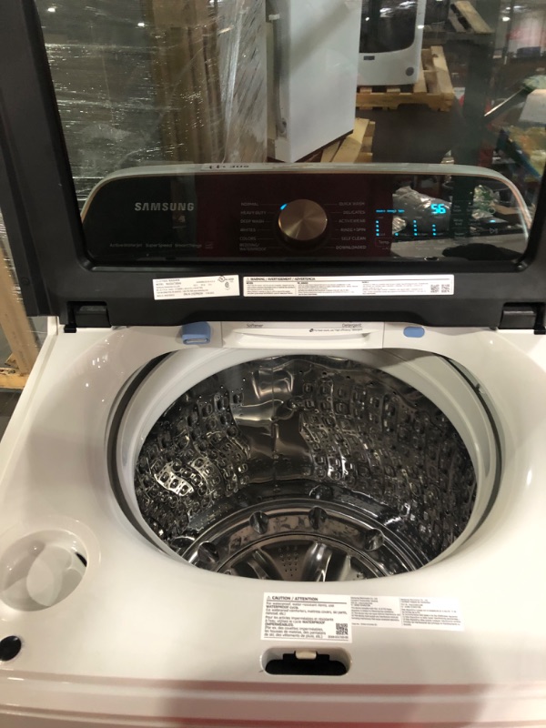 Photo 5 of Samsung 5.5-cu ft High Efficiency Impeller Smart Top-Load Washer (Ivory) ENERGY STAR Model #WA55A7300AE/US SERIAL #: 01H057BW603766V