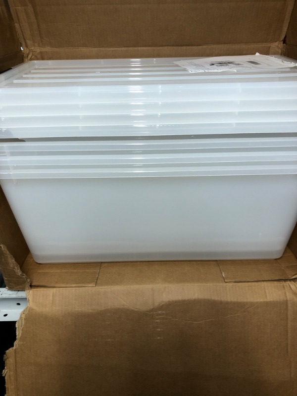 Photo 2 of (USED) IRIS USA 91 Qt. Plastic Storage Container Bin with Secure Lid and Latching Buckles, 3 pack - Clear, 