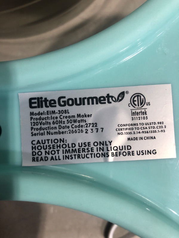 Photo 7 of * used item * not in original packaging 
Elite Gourmet EIM-308L, 4 Qt. Electric Motorized Ice Cream Maker Ice & Rock Salt