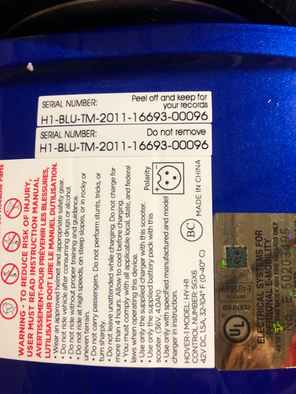 Photo 1 of *USED* TURNS ON ONLY WHILE PLUGGED IN* Hover-1 H1 Hoverboard Electric Scooter Blue