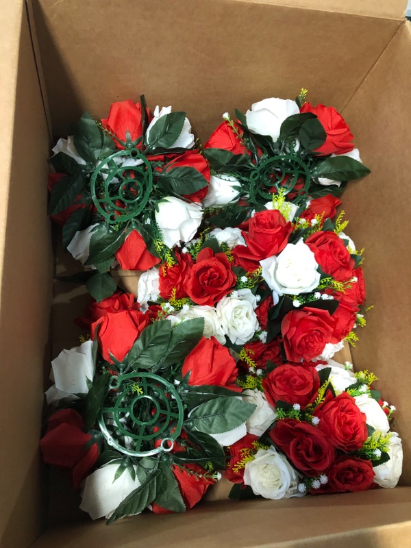 Photo 2 of *USED* Only 6 out of 10* NUPTIO Fake Flower Ball Arrangement Bouquet, Red & White