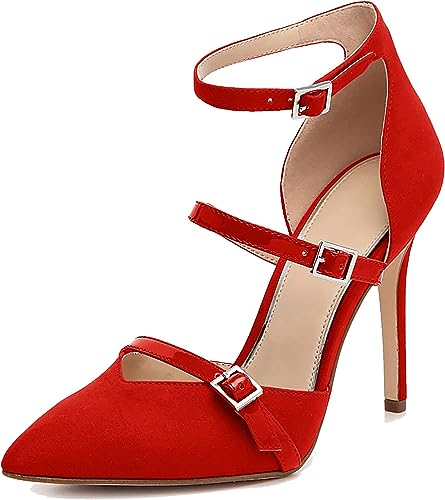 Photo 2 of Coutgo Womens D'Orsay High Heel Pumps Pointed Toe Stilettos Ankle Strap Party Pump Shoes