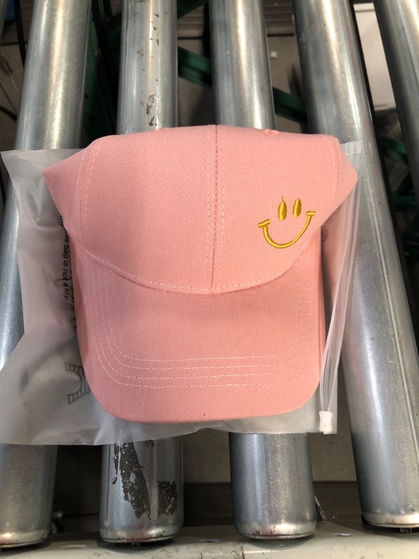 Photo 2 of STOCK PHOTO FOR REFERENCE* Smile Face Cotton Baseball Cap - PINK