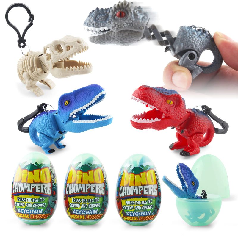 Photo 1 of 2PK DINOBROS Surprise Eggs, 4 Plastic Egg Toys Filled with Dino Chomper Keychains