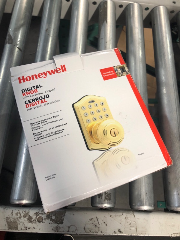 Photo 2 of **USED**  Honeywell - 8732001 Electronic Entry Knob Door Lock, Polished Brass