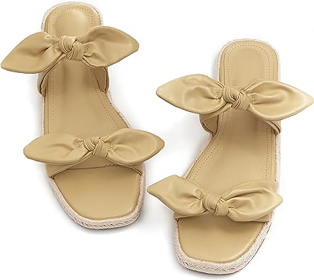 Photo 1 of LAICIGO Womens Square Open Toe Slide Sandals Bow Knot Slip-on 6.5