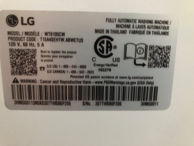 Photo 3 of LG 4.1-cu ft Agitator Top-Load Washer (White)