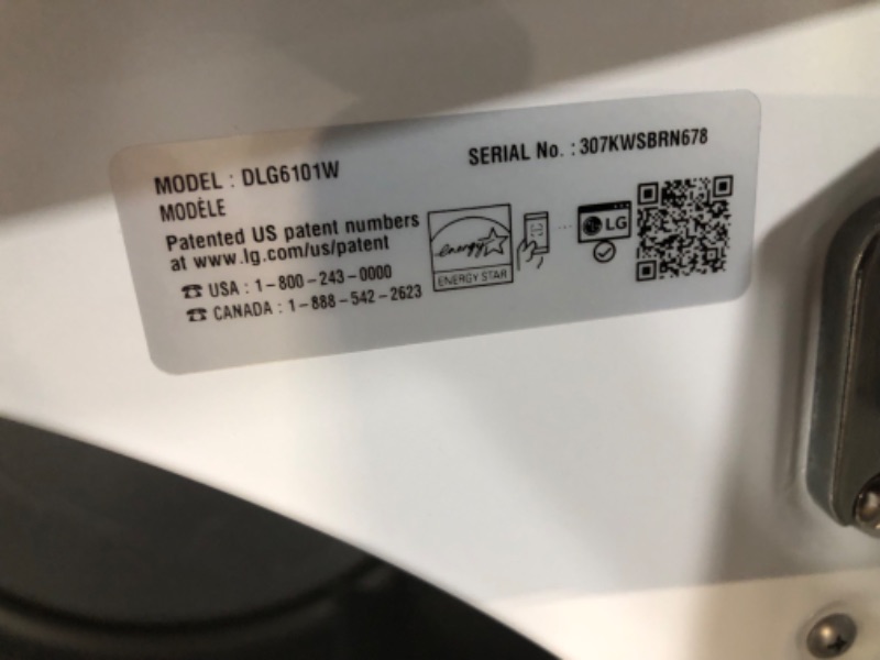 Photo 2 of ***SCUFFED AND DIRTY - SEE PICTURES***
LG 27 Inch Gas Dryer with 7.3 cu. ft. Capacity, 5 Dry Cycles, 3 Temperature Settings, White