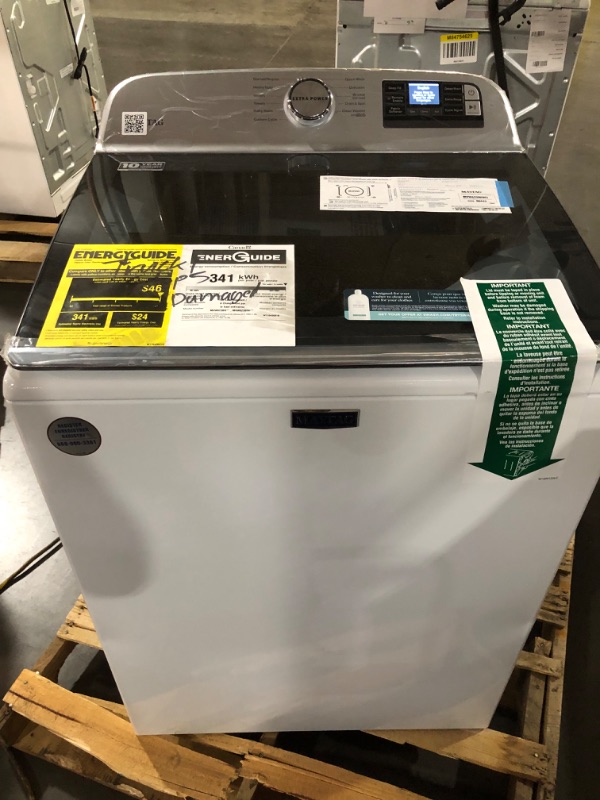 Photo 6 of Maytag Smart Capable 4.7-cu ft High Efficiency Agitator Smart Top-Load Washer (White)