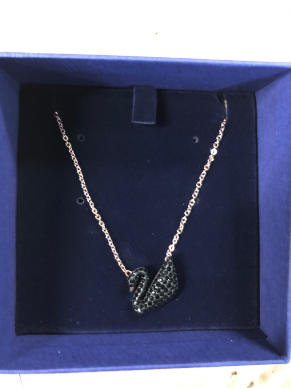 Photo 2 of SWAROVSKI Iconic Swan Necklace and Earrings Collection, Rose Gold Tone Finish, Black Crystals Single Swan Necklace