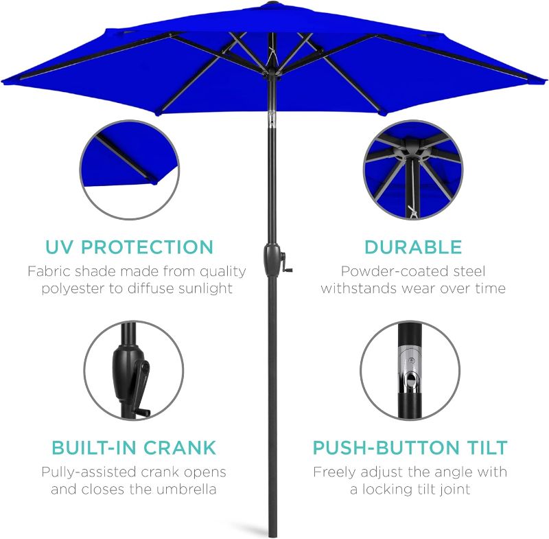 Photo 1 of (STOCK PHOTO FOR SAMPLE) - Best Choice Products 7.5ft Heavy-Duty Round Outdoor Market Table Patio Umbrella w/Steel Pole, Push Button Tilt, Easy Crank Lift 