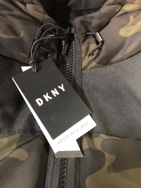 Photo 3 of DKNY Men's Shawn Quilted Mixed Media Hooded Puffer Jacket X-Small Camouflage