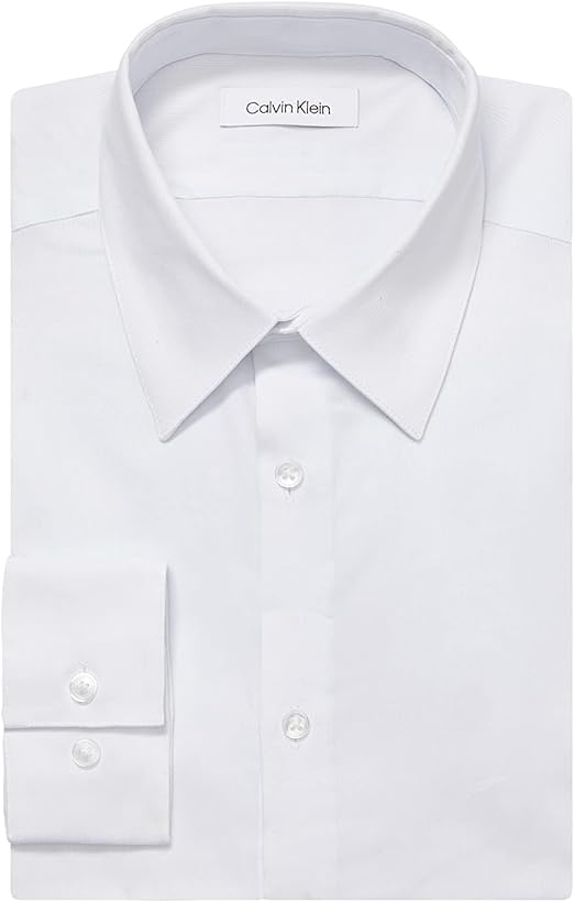 Photo 2 of Calvin Klein Men's Dress Shirt Slim Fit Non Iron Stretch Solid 14" Neck 32"-33" Sleeve White SIZE SMALL