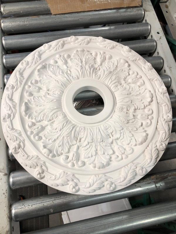 Photo 2 of *SEE NOTES* Ekena Millwork CM19SP Spring Leaf Ceiling Medallion, 19 7/8"OD x 3 5/8"ID x 1 1/4"P, Factory Primed