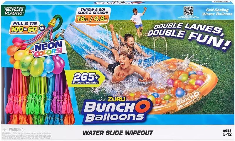 Photo 1 of Bunch O Balloons Double Lane Waterslide Wipeout Slip & Slide with 265 Water Balloons