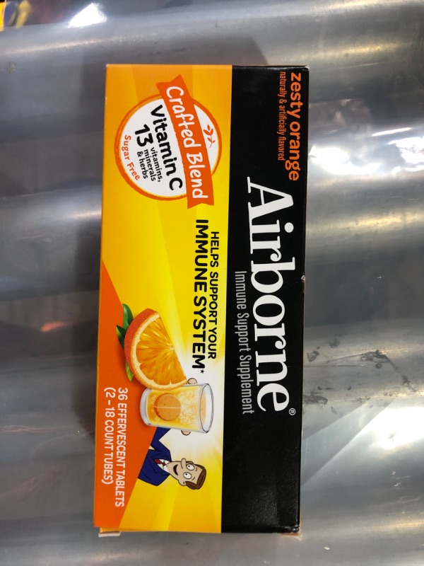 Photo 2 of *SEE NOTES* Airborne 1000mg Vitamin C with Zinc Effervescent Tablets, Immune Support Supplement with Powerful Antioxidants Vitamins A C & E - 36 Fizzy Drink Tablets, Zesty Orange Flavor 