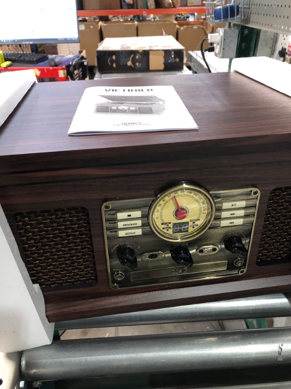 Photo 1 of Victrola Nostalgic 6-in-1 Bluetooth Record Player & Multimedia Center with Built-in Speakers - 3-Speed Turntable, CD & Cassette Player, AM/FM Radio | Wireless Music Streaming | Espresso Espresso Entertainment Center