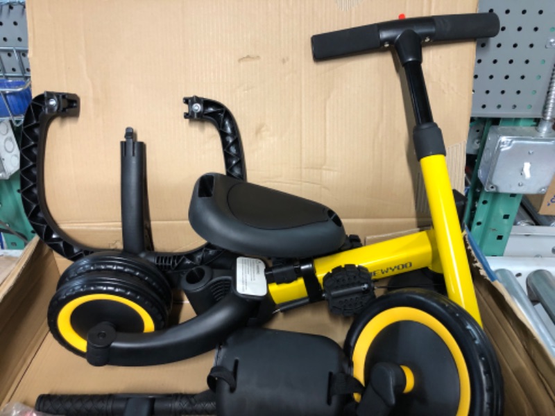 Photo 2 of *USED SEE NOTES*newyoo 5 in 1 Tricycles for 1-3 Year Olds, Baby Balance Bike, Toddler Bike with Parent Push Handle, Safety Guard, Backrest & Safety Belt, Yellow, TR008 