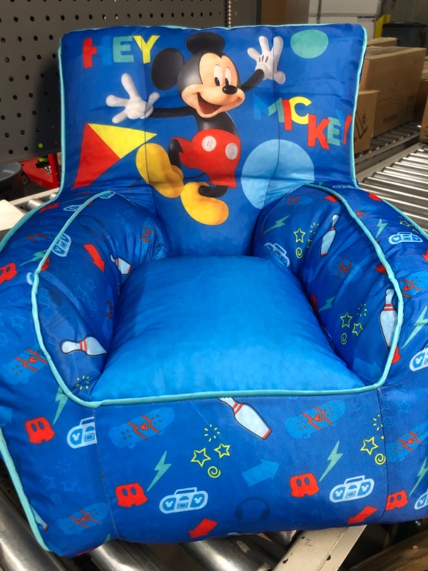 Photo 4 of * MINOR DAMAGE SEE PHOTOS** Disney Mickey Mouse Kids Nylon Bean Bag Chair with Piping & Top Carry Handle