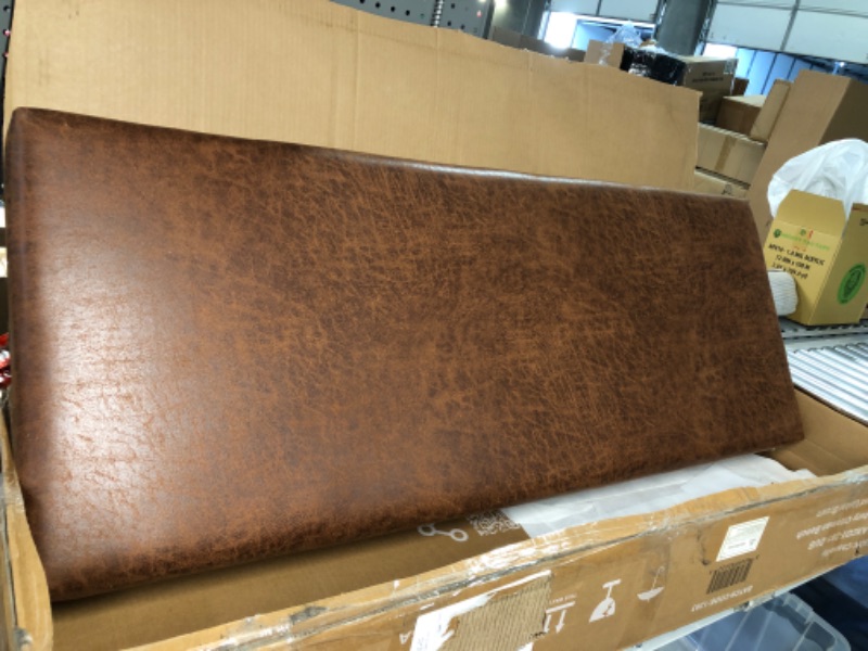 Photo 8 of * SEE NOTES** Chanelle 48 in. Wide Mid-Century Modern Rectangle Ottoman Bench in Distressed Umber Brown Faux Leather