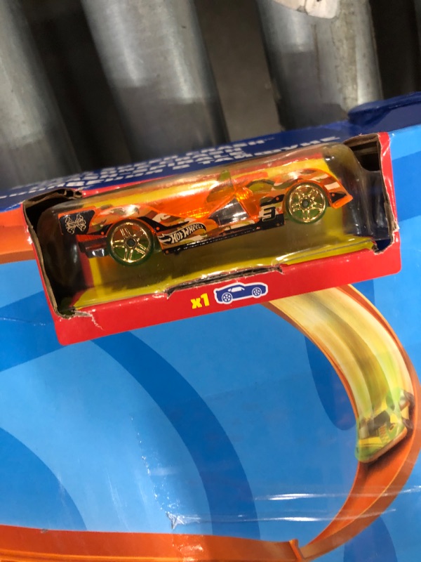 Photo 4 of ?Hot Wheels Track Set and 1:64 Scale Toy Car, 29" Tall Track with Motorized Booster for Fast Racing, Action Spiral Speed Crash Playset???? SHIPS IN OWN CONTAINER