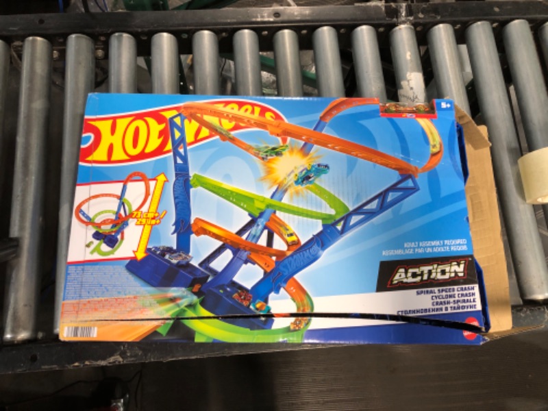 Photo 1 of ?Hot Wheels Track Set and 1:64 Scale Toy Car, 29" Tall Track with Motorized Booster for Fast Racing, Action Spiral Speed Crash Playset???? SHIPS IN OWN CONTAINER