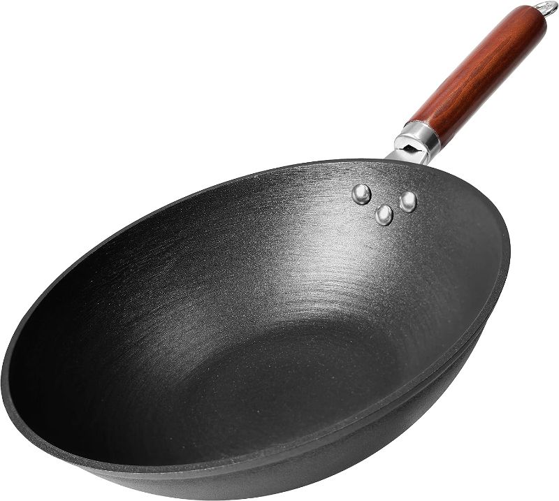 Photo 1 of 21st & Main Wok, Stir Fry Pan, Wooden Handle, 11 Inch, Lightweight Cast Iron, chef’s pan
